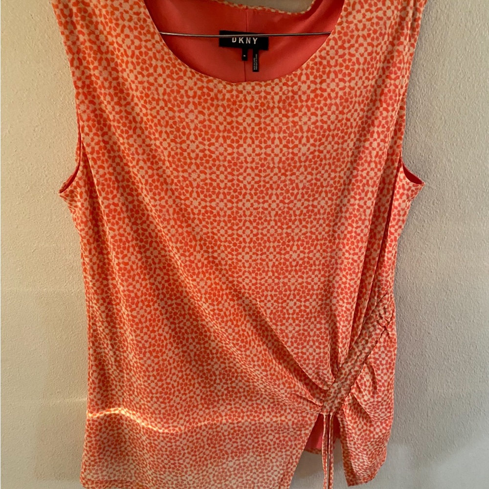 DKNY Women's Orange Ruched Sleeveless‎ Top Lined Sheer Size Medium